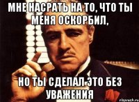 Мне насрать на то, что ты меня оскорбил, но ты сделал это без уважения