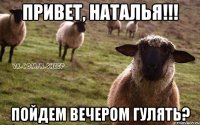 Привет, Наталья!!! Пойдем вечером гулять?