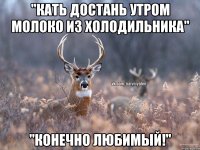 "Кать достань утром молоко из холодильника" "конечно любимый!"