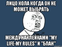 лицо кола когда он не может выбрать между наклейками "My life-My rules" и "БПАН"