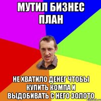 мутил бизнес план не хватило денег чтобы купить компа и выдобивать с него золото