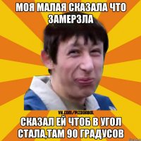 Моя малая сказала что замерзла Сказал ей чтоб в угол стала,там 90 градусов