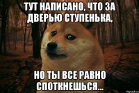 Тут написано, что за дверью ступенька, но ты все равно споткнешься...