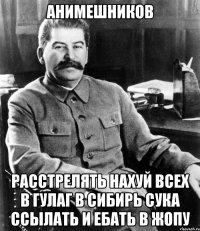 Анимешников Расстрелять нахуй всех в гулаг в сибирь сука ссылать и ебать в жопу