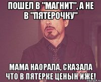 пошел в "магнит", а не в "пятерочку" мама наорала, сказала что в пятерке ценын иже!