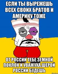 Если ты вырежешь всех своих братов и америку тоже От россии тебе земной поклон и уважуха.шерой россии будешь