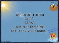 - Дорогой, где ты был?
- Бегал.
- Иди ещё побегай, без тебя лучше было.