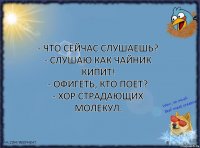 - Что сейчас слушаешь?
- Слушаю как чайник кипит!
- Офигеть, кто поет?
- Хор страдающих молекул.