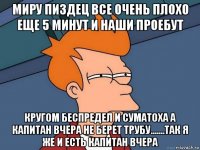 миру пиздец все очень плохо еще 5 минут и наши проебут кругом беспредел и суматоха а капитан вчера не берет трубу.......так я же и есть капитан вчера