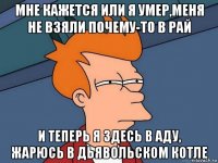 мне кажется или я умер,меня не взяли почему-то в рай и теперь я здесь в аду, жарюсь в дьявольском котле