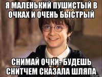 я маленький пушистый в очках и очень быстрый снимай очки- будешь снитчем сказала шляпа