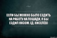 Если бы можно было ездить на работу на лошади, я бы ездил низом. (Д. Киселёв)