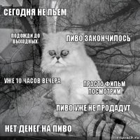 сегодня не пьем просто фильм посмотрим пиво закончилось нет денег на пиво уже 10 часов вечера  пиво уже не продадут подожди до выходных  