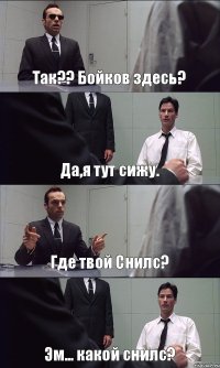 Так?? Бойков здесь? Да,я тут сижу. Где твой Снилс? Эм... какой снилс?