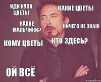 Иди купи цветы какие цветы кому цветы ой всё  кто здесь?   какие мальчики? ничего не знаю