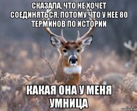 сказала, что не хочет соединяться, потому что у нее 80 терминов по истории какая она у меня умница