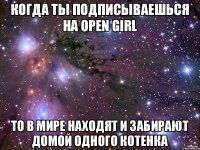 Когда ты подписываешься на open girl то в мире находят и забирают домой одного котенка