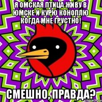 Я Омская птица живу в Юмске и курю коноплю когда мне грустно! Смешно, правда?