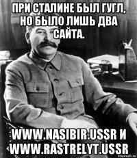 при сталине был гугл, но было лишь два сайта. www.nasibir.ussr и www.rastrelyt.ussr