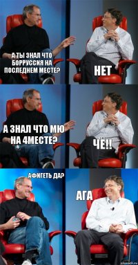 А ты знал что Борруссия на последнем месте? Нет А знал что МЮ на 4месте? Чё!! Афигеть да? Ага