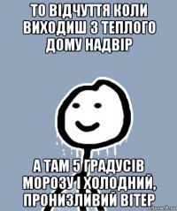 то відчуття коли виходиш з теплого дому надвір а там 5 градусів морозу і холодний, пронизливий вітер