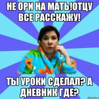 НЕ ОРИ НА МАТЬ!ОТЦУ ВСЕ РАССКАЖУ! ТЫ УРОКИ СДЕЛАЛ? А ДНЕВНИК ГДЕ?