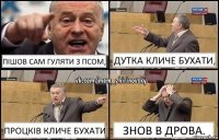 Пішов сам гуляти з псом, Дутка кличе бухати, Процків кличе бухати Знов в дрова.