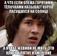 а что если олежа горячими тёлочками называет коров пасущихся на солнце а ответ: извини не могу, это ключ в пятое измерение