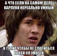 а что если на самом деле карпуня нереально умный и тупит чтобы не спалиться какой он умный