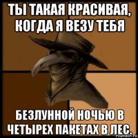 ты такая красивая, когда я везу тебя безлунной ночью в четырех пакетах в лес.