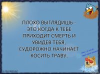 Плохо выглядишь - это когда к тебе приходит смерть и увидев тебя, судорожно начинает косить траву.