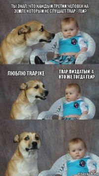 Ты знал, что каждый третий человек на земле который не слушает TRAP - гей? Люблю TRAPJKE TRAP пиздатый, а кто же тогда гей?