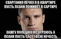 сварганил печку я в квартире пусть псаки поживёт в сартире зажгу полешко я согреюсь а псаки пусть сасёт всю нечесть