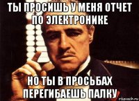 ты просишь у меня отчет по электронике но ты в просьбах перегибаешь палку