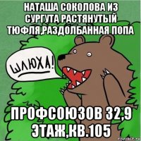 наташа соколова из сургута растянутый тюфля,раздолбанная попа профсоюзов 32,9 этаж,кв.105