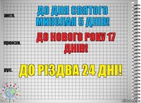 ДО Дня Святого Миколая 5 днів! До Нового Року 17 днів! До Різдва 24 дні!