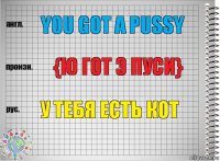 You got a pussy {ю гот э пуси} у тебя есть кот