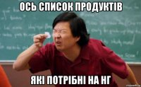 ось список продуктів які потрібні на нг