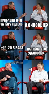 Прибавил 10 кг за пару недель а силовые? +15-20 в базе как вам это удалось? Все дело в правильном треннинге =)