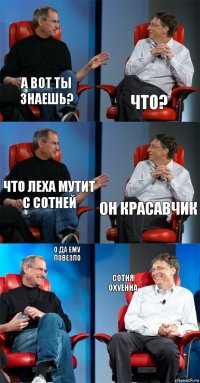 А вот ты знаешь? Что? Что Леха мутит с сотней Он красавчик О да ему повезло Сотня охуенна