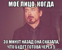 моё лицо, когда 30 минут назад она сказала, что будет готова через 5