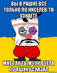 вы в рашке всё только по киселёв-тв узнаёте мне так тымчук вчера по ящику сказал