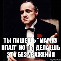 Ты пишешь "мамку ипал" но ты делаешь это без уважения