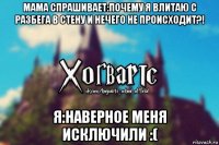 мама спрашивает:почему я влитаю с разбега в стену и нечего не происходит?! я:наверное меня исключили :(