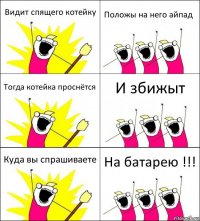 Видит спящего котейку Положы на него айпад Тогда котейка проснётся И збижыт Куда вы спрашиваете На батарею !!!