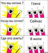 Что мы хотим ? Говна Когда мы хотим? Сейчас Где его взять? В жопе