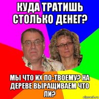 куда тратишь столько денег? мы что их по-твоему? на дереве выращиваем что ли?