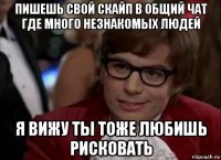 пишешь свой скайп в общий чат где много незнакомых людей я вижу ты тоже любишь рисковать