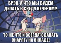 брэн, а что мы будем делать в среду вечером? то же что и всегда: сдавать снарягу на складе!