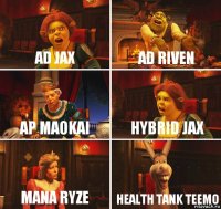 AD JAX AD RIVEN AP MAOKAI HYBRID JAX MANA RYZE HEALTH TANK TEEMO